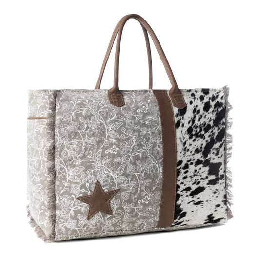 Wildstar Pony Western Weekender Bag for Women in white with hairon detail: White