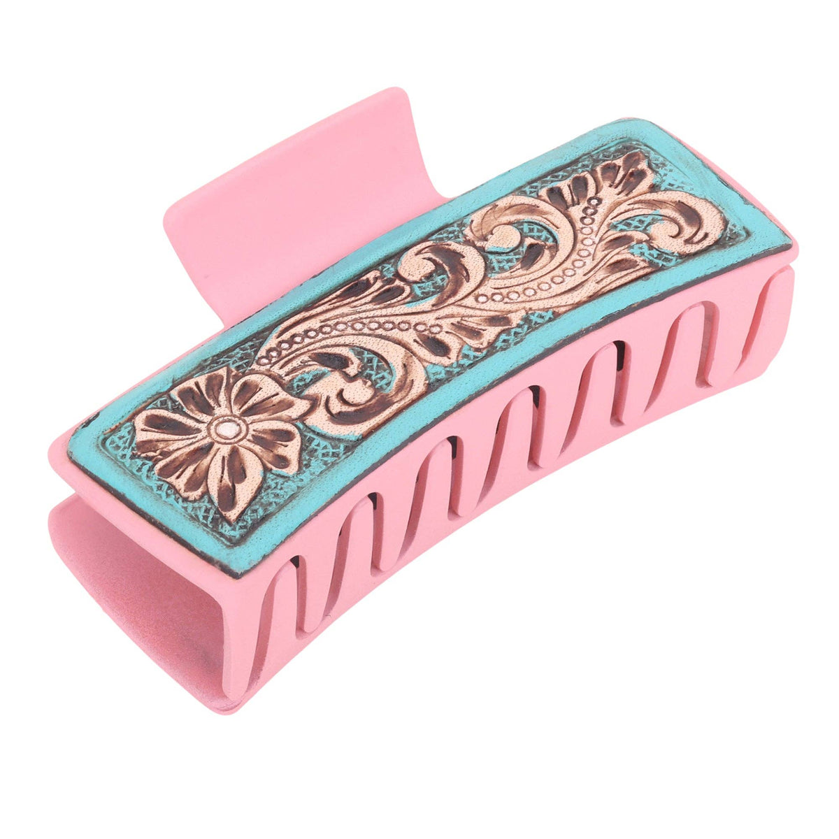 High Vista Hair Comb Clip In Pink and Brown: Brown-Embossed