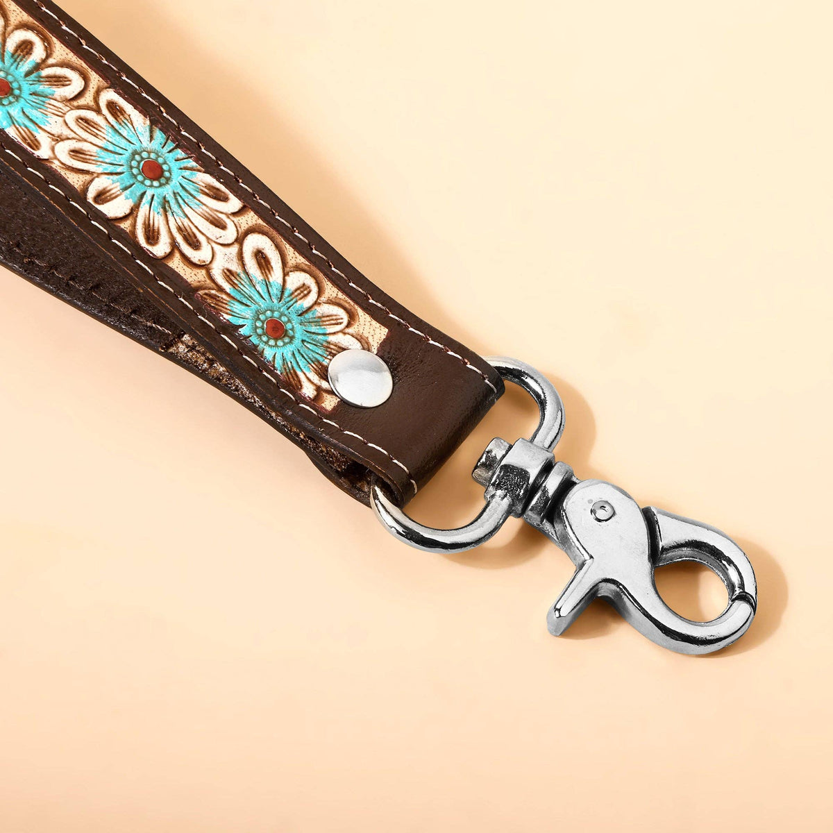 Wildhue Western Key Fob in tan with handtooled floral detail: Tan