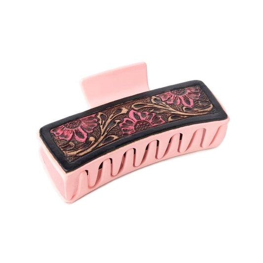 High Vista Hair Comb Clip In Pink and Brown: Brown-Embossed
