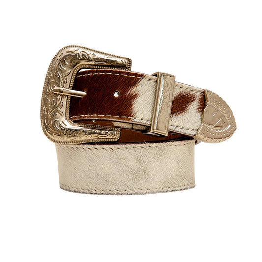 Whoop Hairon Leather Women's Belt: Brown & White / PRE-PACK
