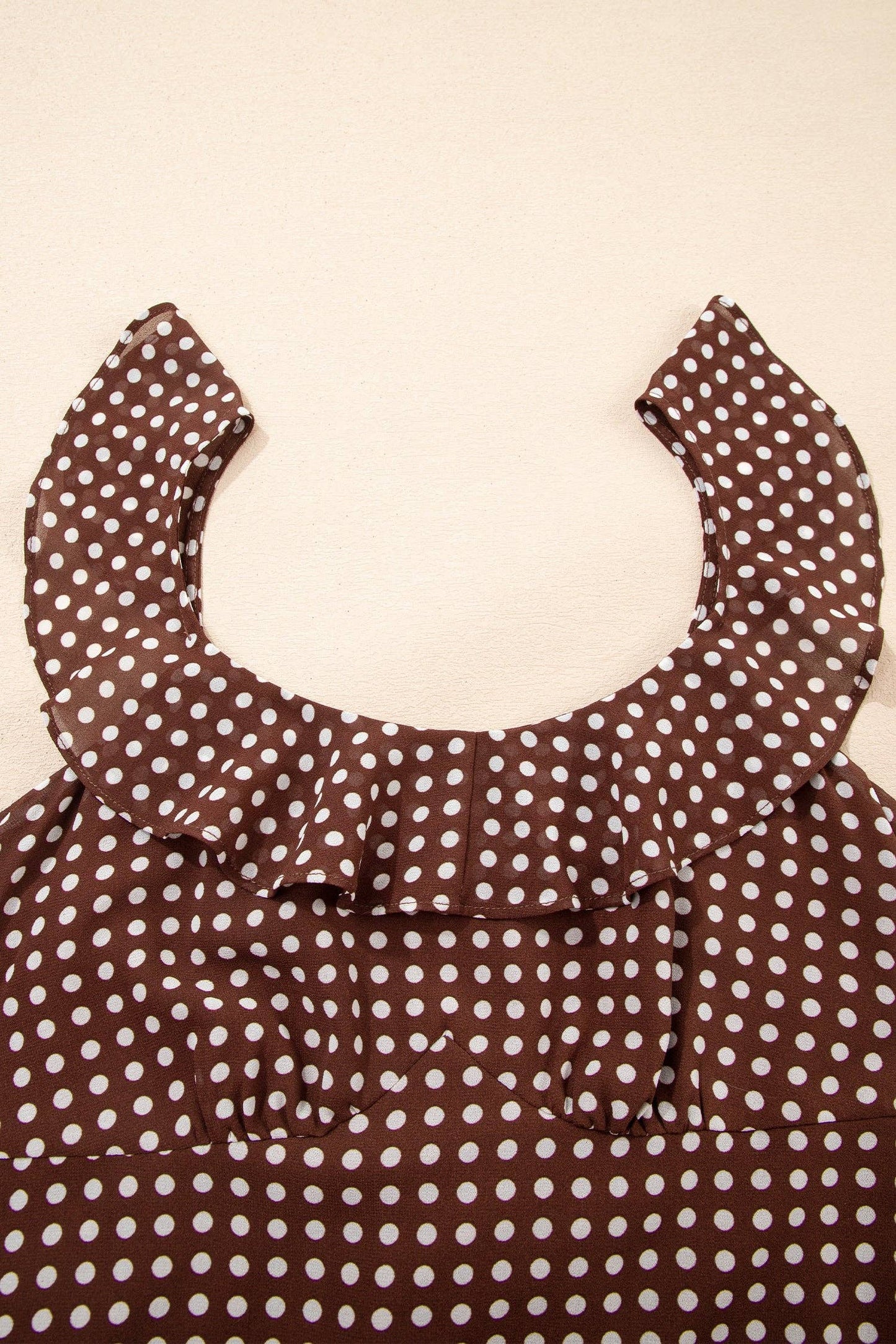 Polka Dot Backless Ruffle Tiered Maxi Dress: Coffee / L