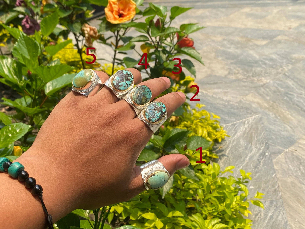 Turquoise Temptation: Silver & Gold Overlay Ring, Two Tone Ring, Hammered Ring, Unisex Aesthetic Ring.: #2- Ring
