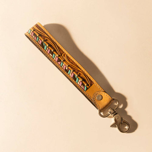 Wildhue Western Key Fob in light brown with hand painted detail: Light Brown