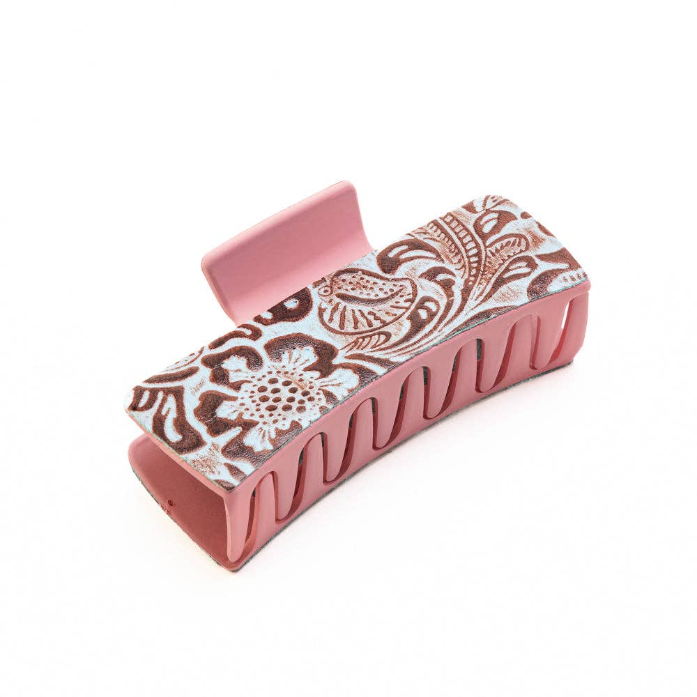 High Vista Hair Comb Clip In Pink and Brown: Brown-Embossed