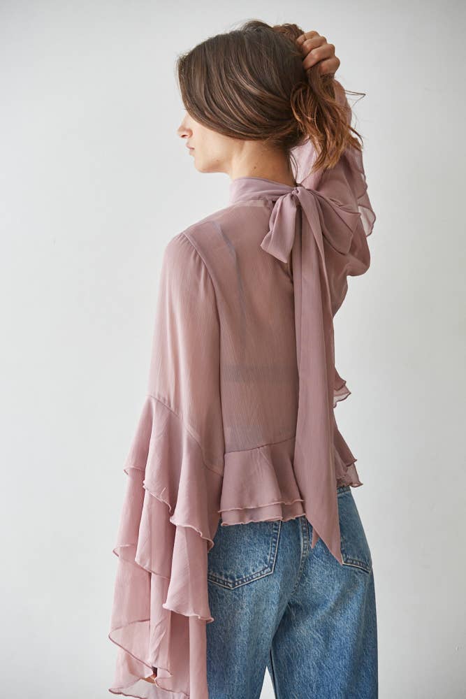L9717 | Woven Polyester Chiffon See Through Top : Black / L