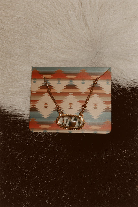 Brown, Black & White Cowhide Gold Necklace