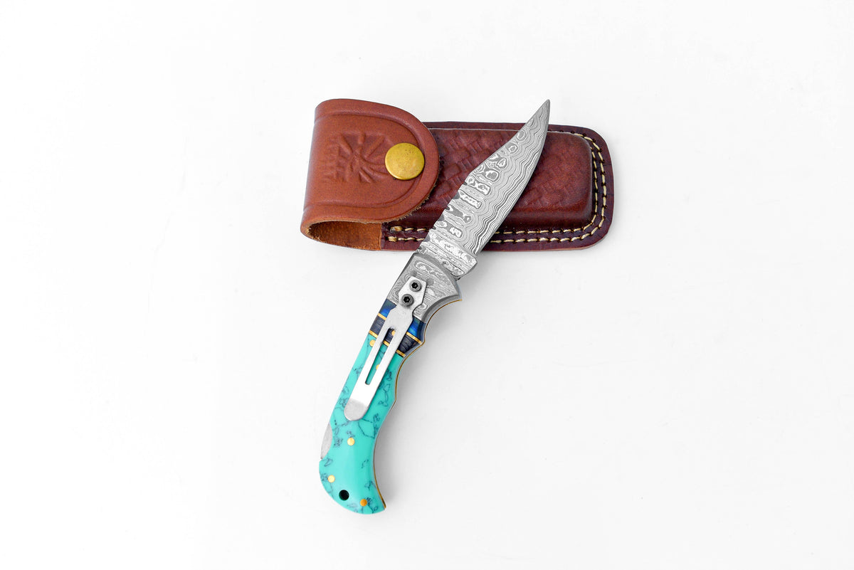 steel pocket knife Limited Run Turquoise Resin TF-059