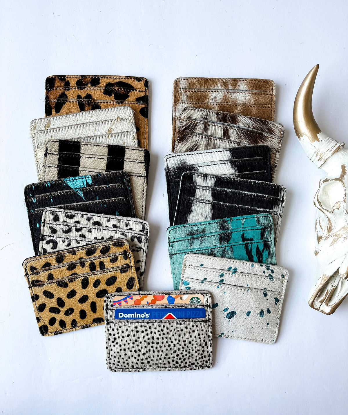 Money holder: BROWN + WHITE COWHIDE
