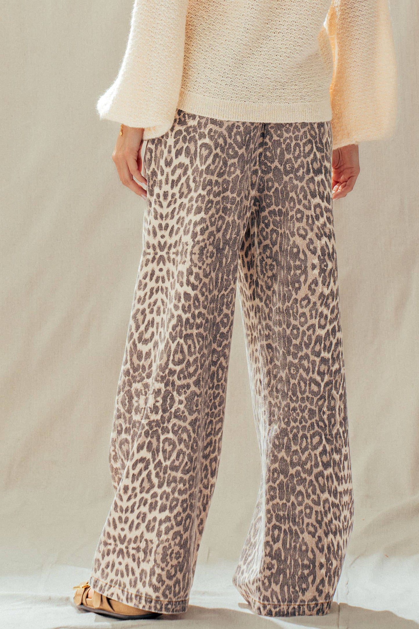 Leopard Print Wide Leg Cotton Pants Drawstring: LEOPARD / S-M-L:2-2-2