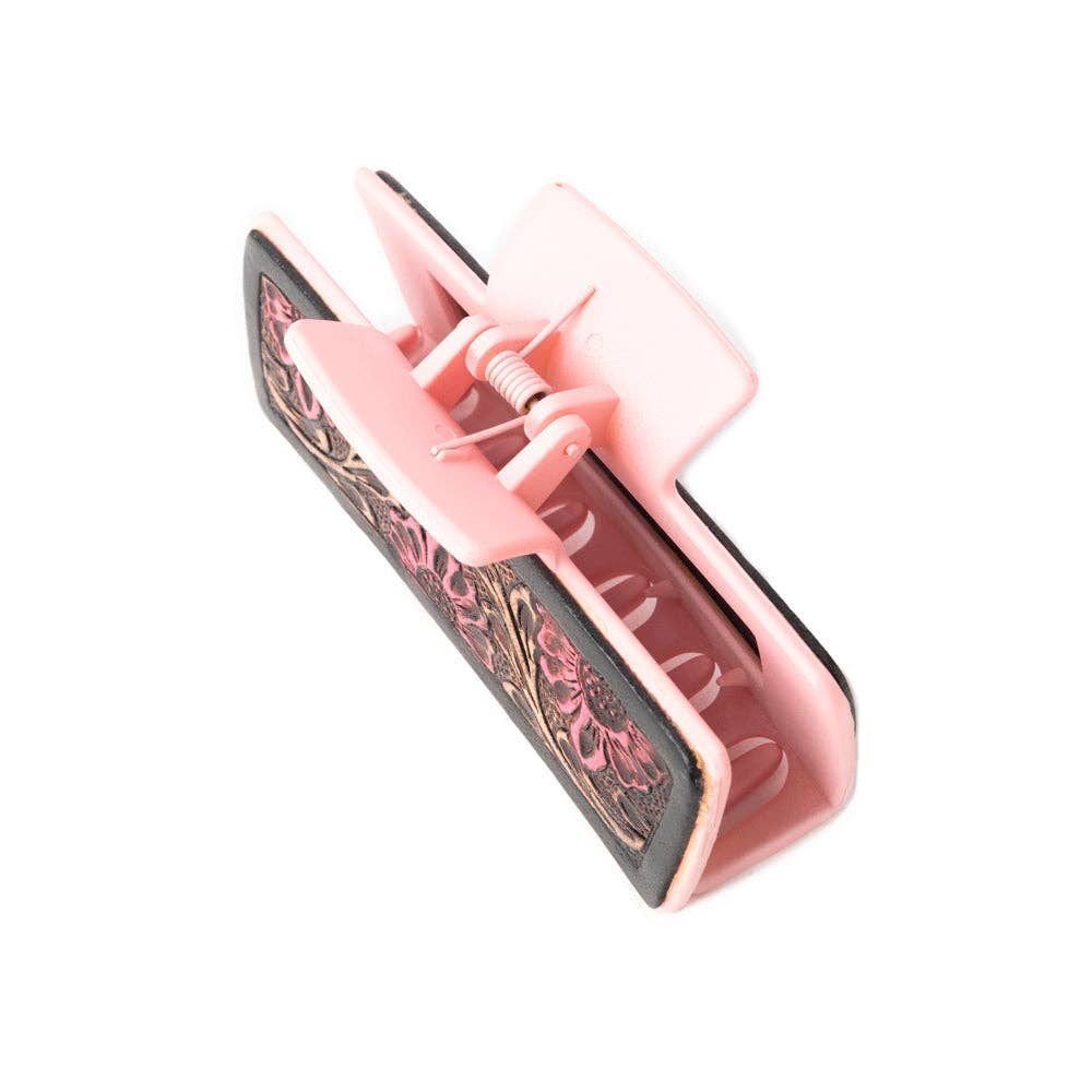 High Vista Hair Comb Clip In Pink and Brown: Brown-Embossed