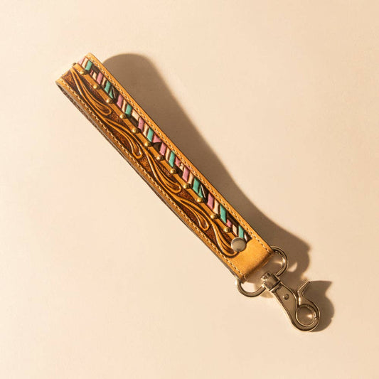 Wildhue Western Key Fob in light brown with hand painted detail: Light Brown