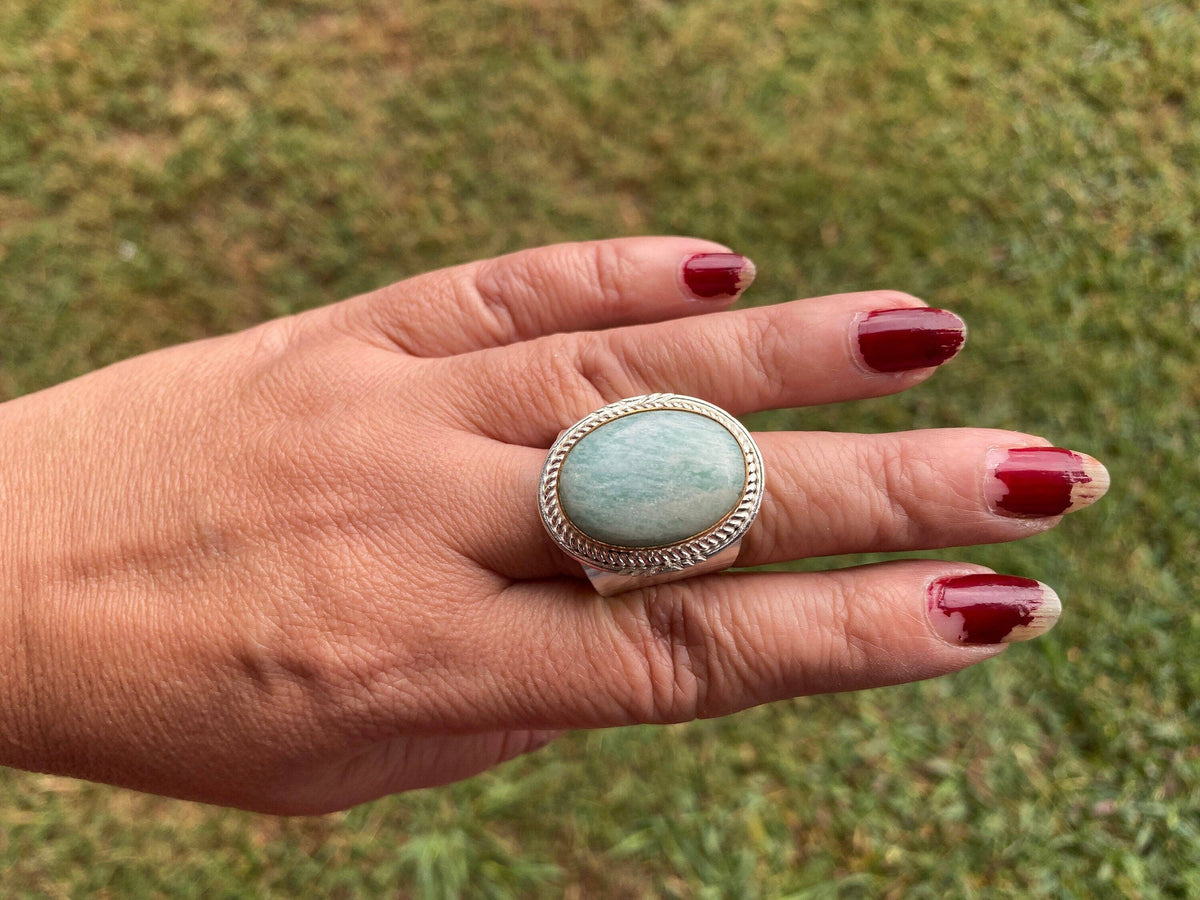 Two Tone Adjustable Gemstone Ring, Gold & Silver Overlay Ring, Statement Ring, Women's Ring, Birthday Gift, One of a Kind Jewelry: # 4 - Amazonite