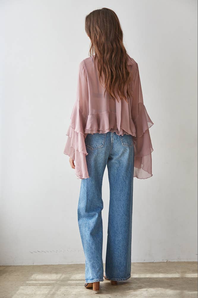 L9717 | Woven Polyester Chiffon See Through Top : Black / L