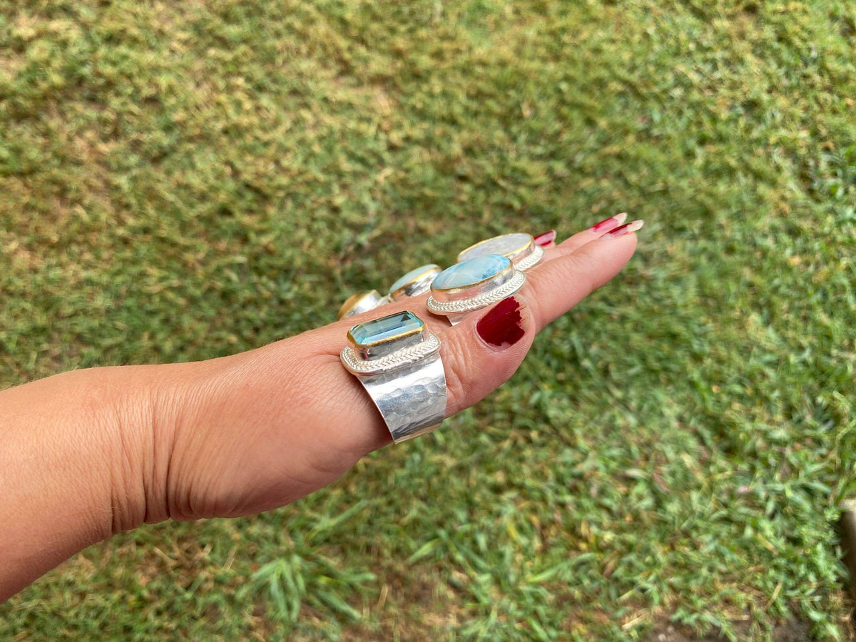Two Tone Adjustable Gemstone Ring, Gold & Silver Overlay Ring, Statement Ring, Women's Ring, Birthday Gift, One of a Kind Jewelry: # 4 - Amazonite