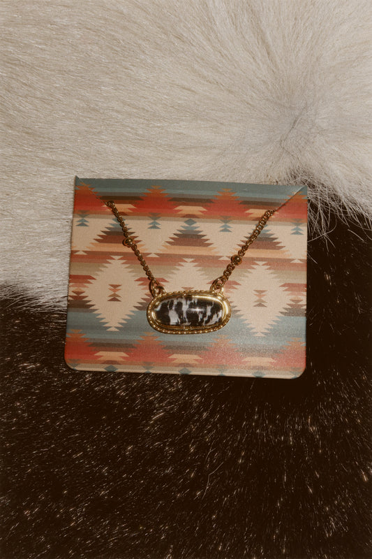 Black & White Cowhide Gold Necklace