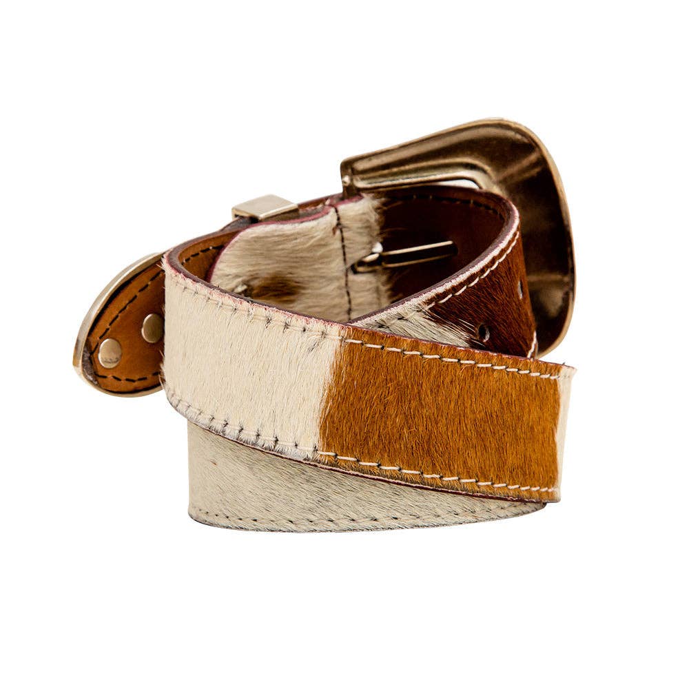 Whoop Hairon Leather Women's Belt: Brown & White