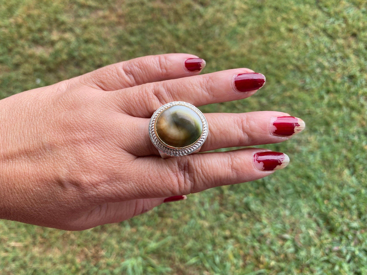 Two Tone Adjustable Gemstone Ring, Gold & Silver Overlay Ring, Statement Ring, Women's Ring, Birthday Gift, One of a Kind Jewelry: # 4 - Amazonite
