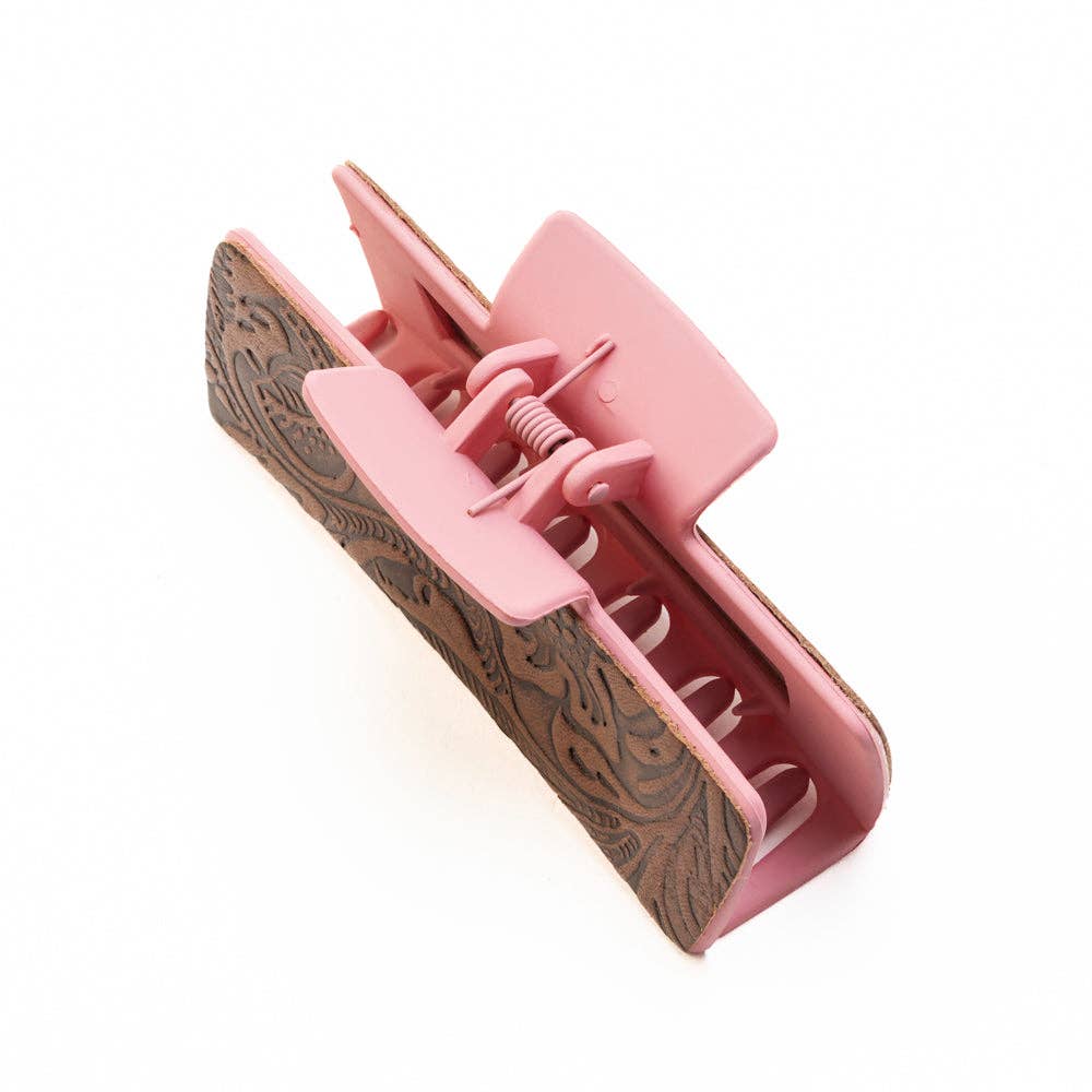 High Vista Hair Comb Clip In Pink and Brown: Brown-Embossed