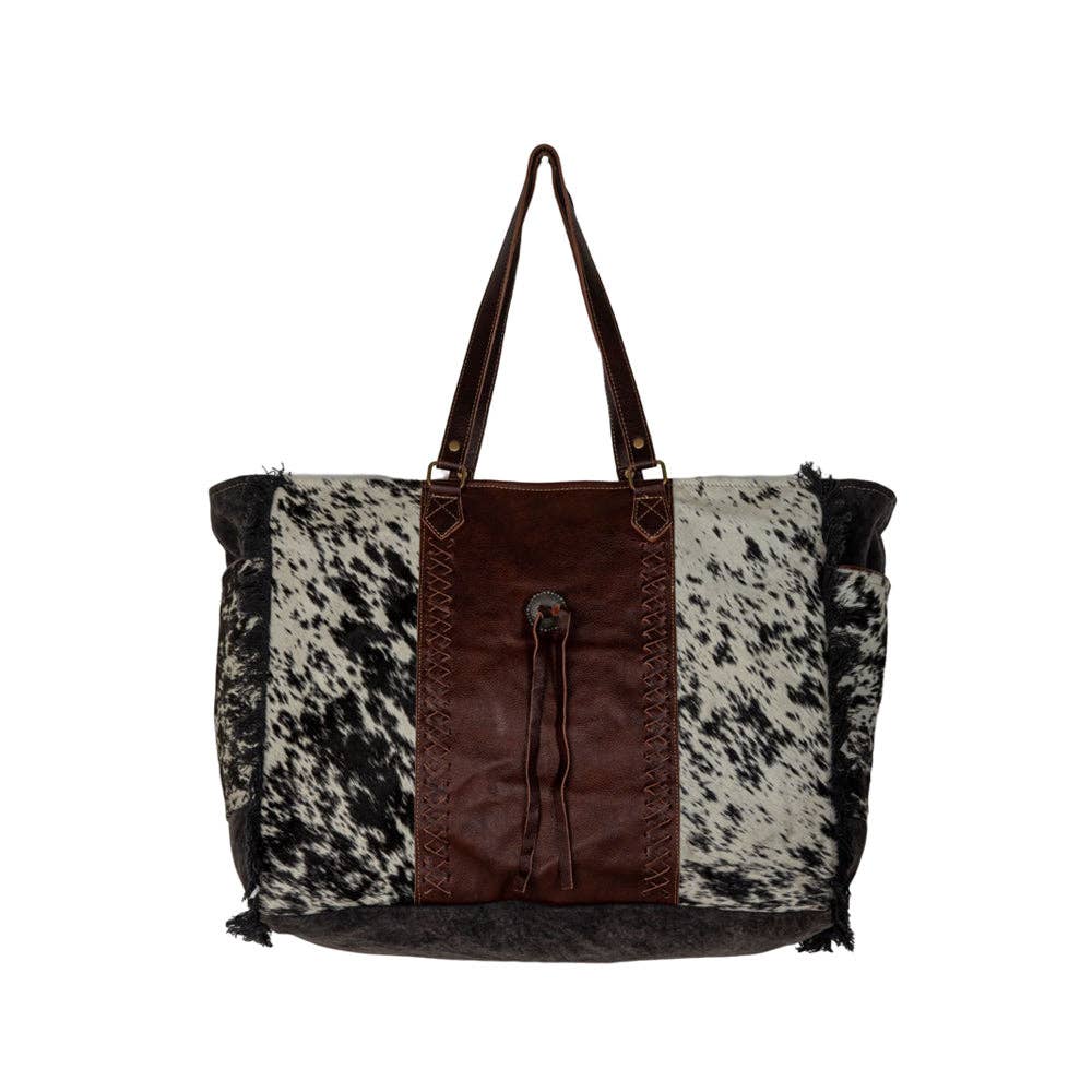 Rosalinda Cross Stitched Weekender Bag: Smoky Charcoal
