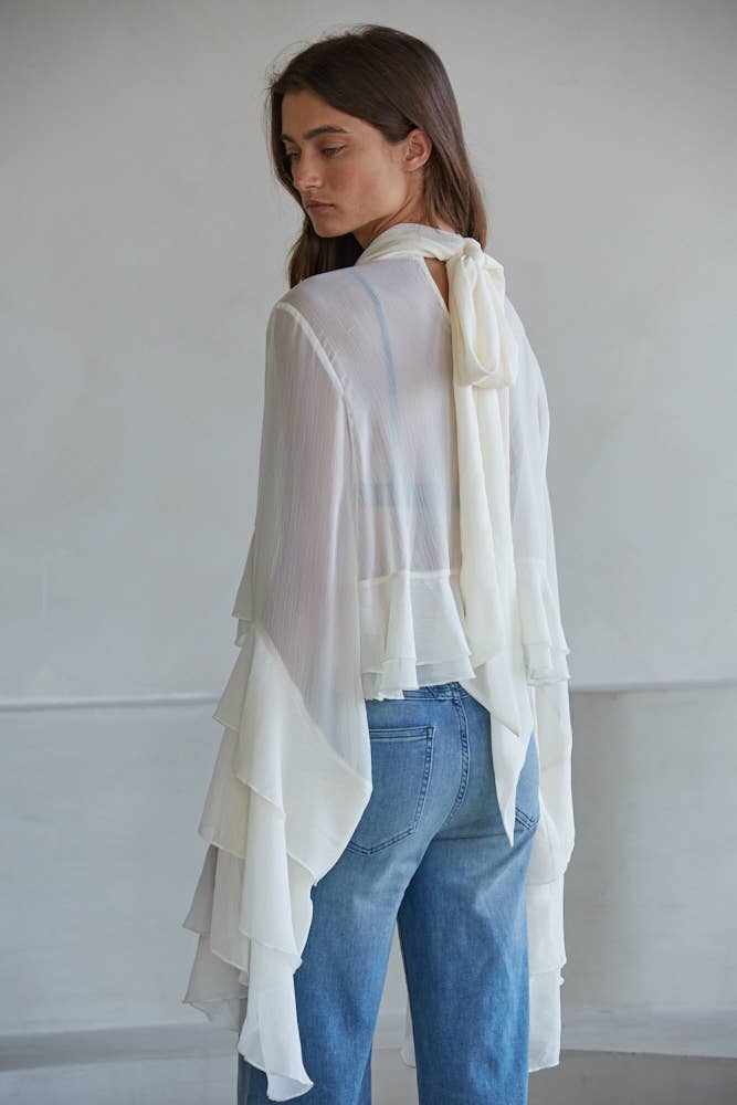 L9717 | Woven Polyester Chiffon See Through Top : Black / L