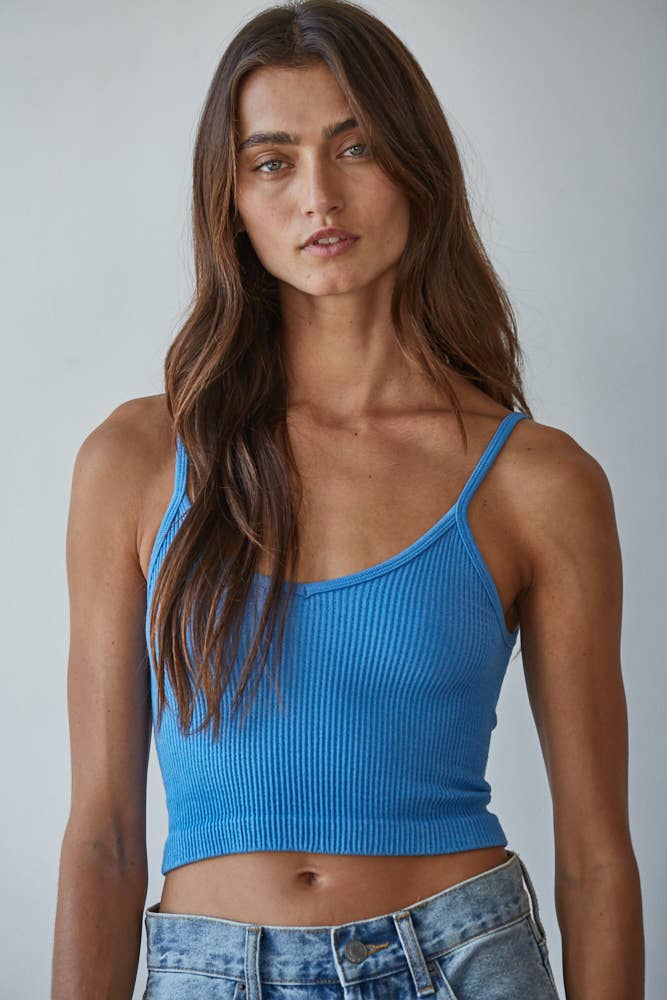S1072 | Knit Ribbed Seamless UV Neck Brami: Cream / SM