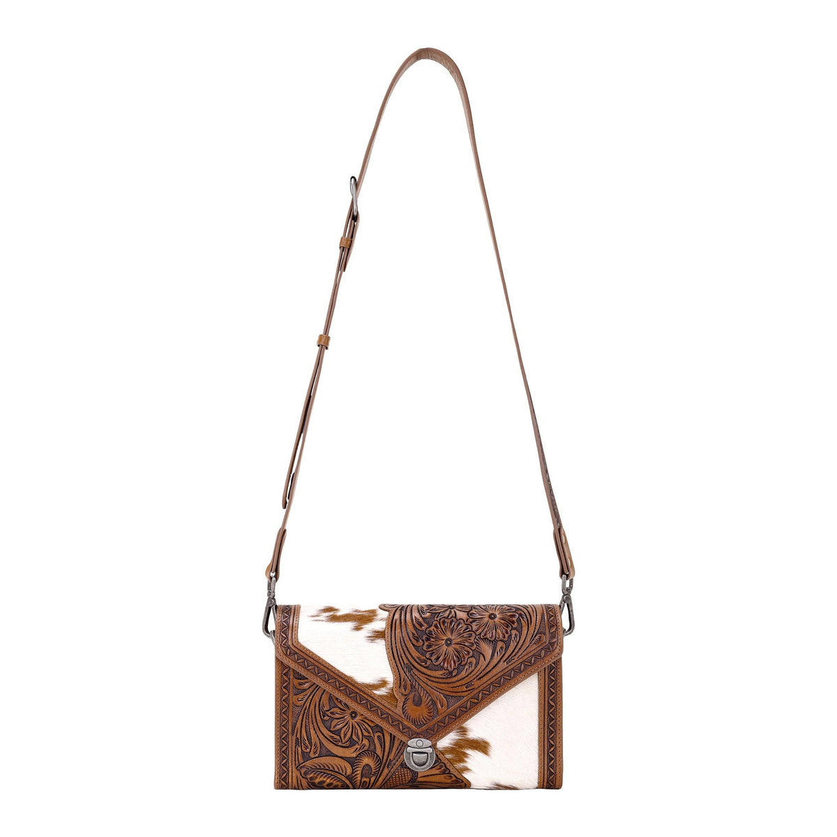 Circe Hand Tooled Bag for Women in tan with hairon: Tan