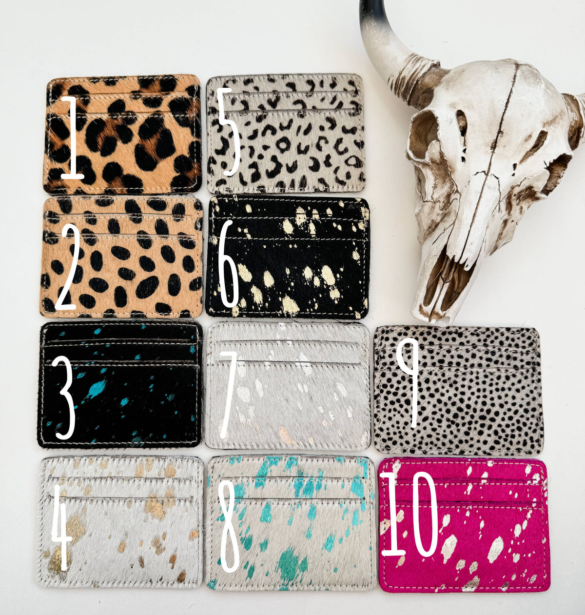 Money holder: BROWN + WHITE COWHIDE