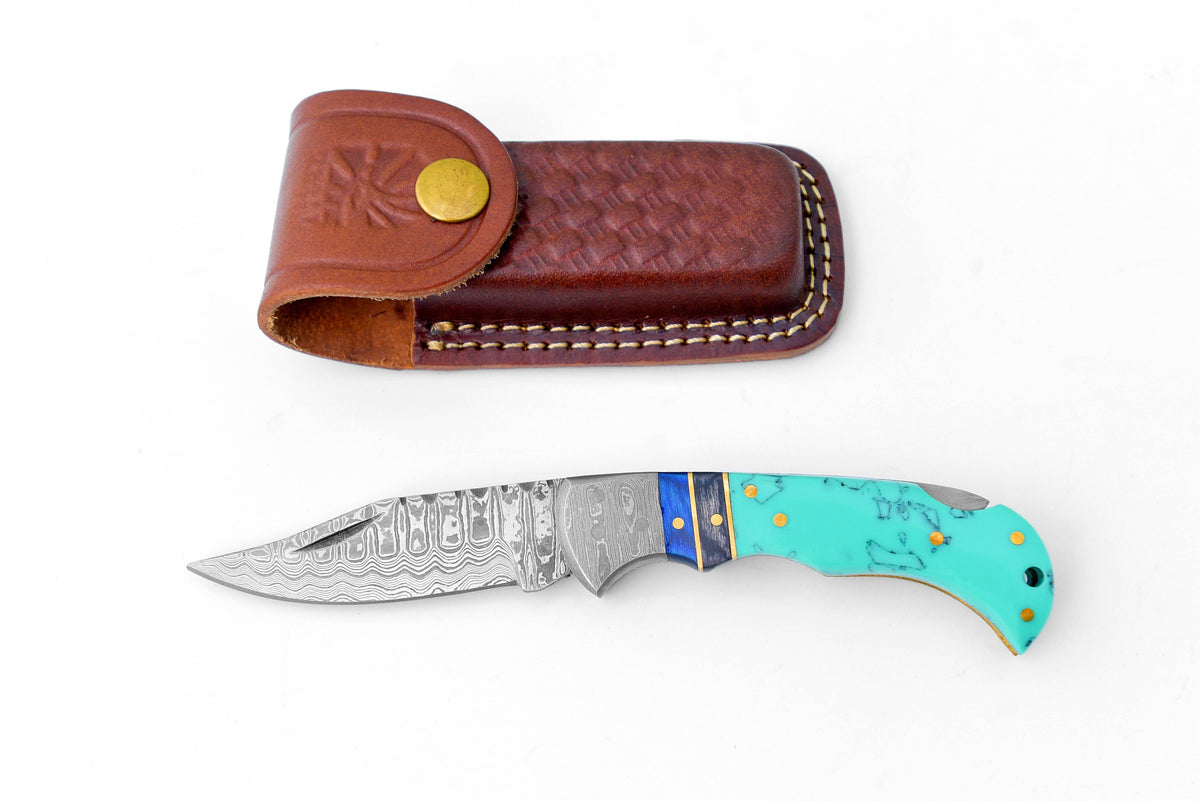 steel pocket knife Limited Run Turquoise Resin TF-059