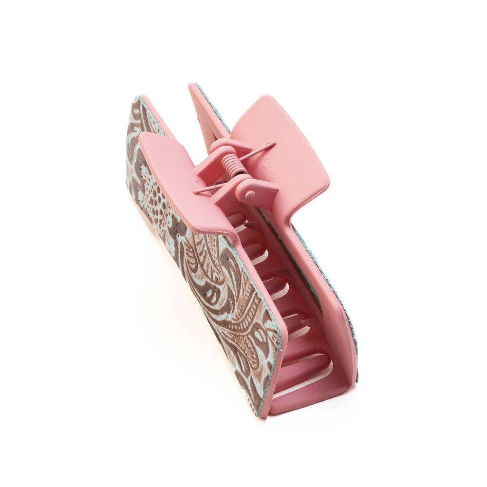 High Vista Hair Comb Clip In Pink and Brown: Brown-Embossed