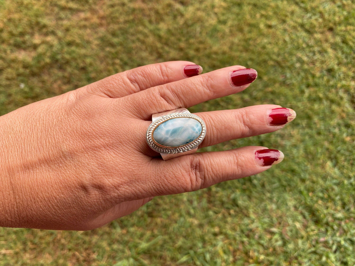 Two Tone Adjustable Gemstone Ring, Gold & Silver Overlay Ring, Statement Ring, Women's Ring, Birthday Gift, One of a Kind Jewelry: # 4 - Amazonite