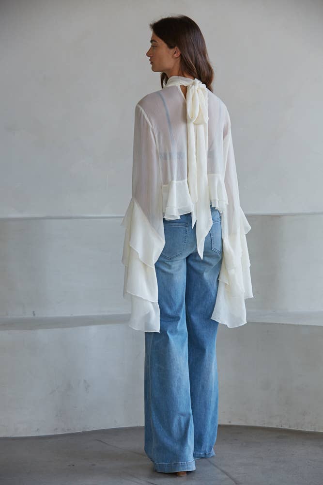 L9717 | Woven Polyester Chiffon See Through Top : Black / L