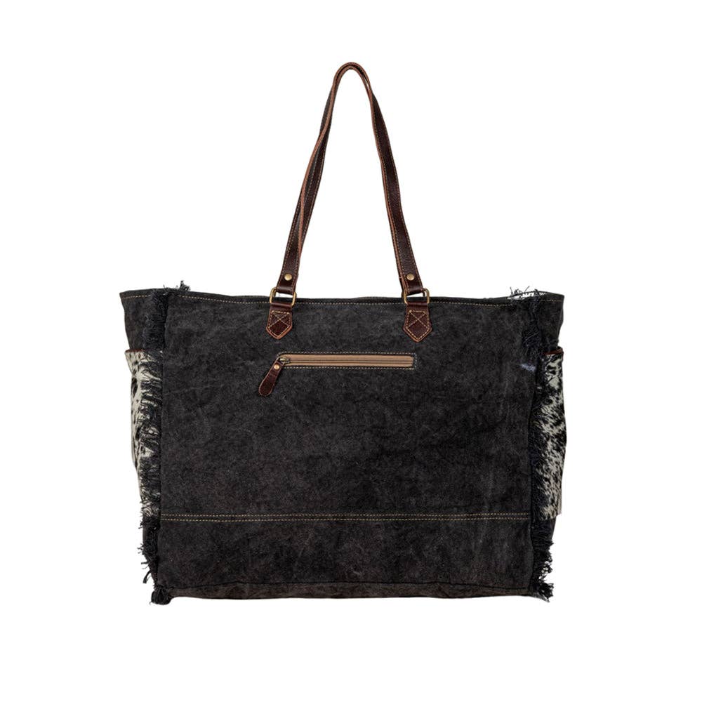 Rosalinda Cross Stitched Weekender Bag: Smoky Charcoal