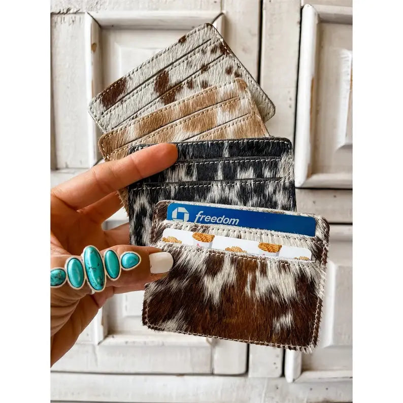 Money holder: BROWN + WHITE COWHIDE