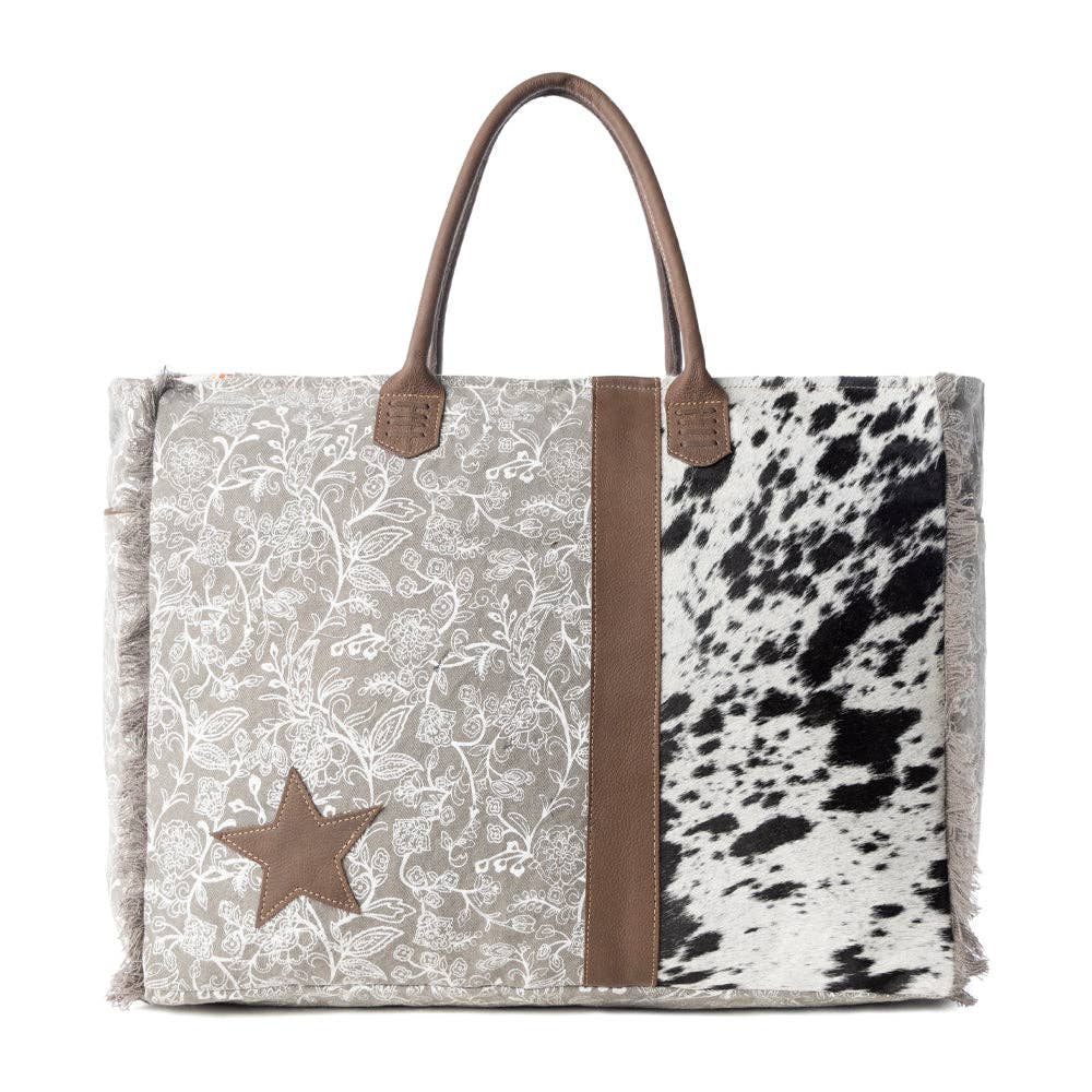 Wildstar Pony Western Weekender Bag for Women in white with hairon detail: White