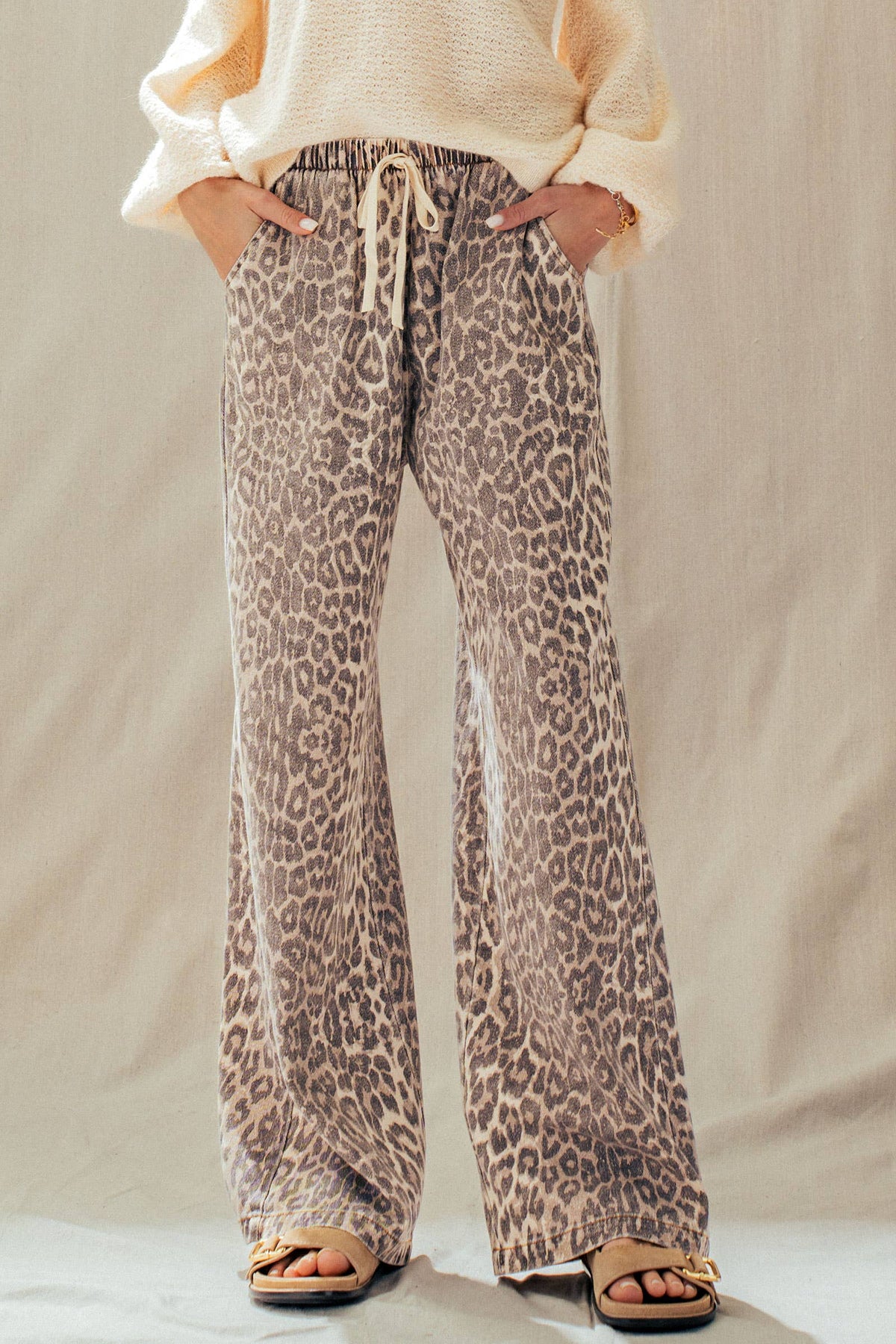 Leopard Print Wide Leg Cotton Pants Drawstring: LEOPARD / S-M-L:2-2-2