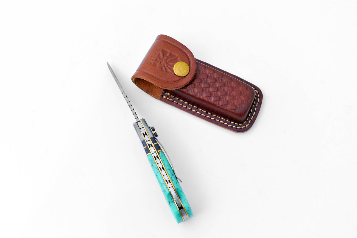steel pocket knife Limited Run Turquoise Resin TF-059