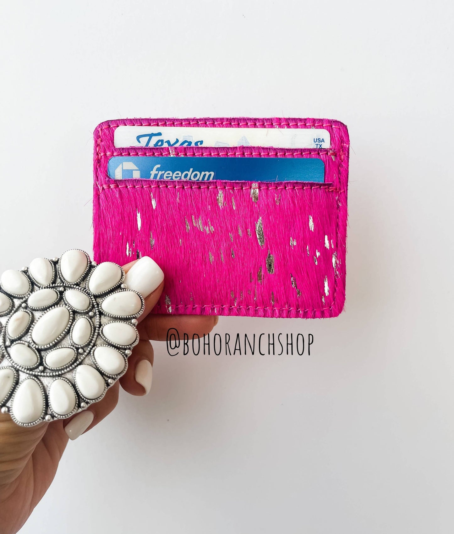 Money holder: BROWN + WHITE COWHIDE