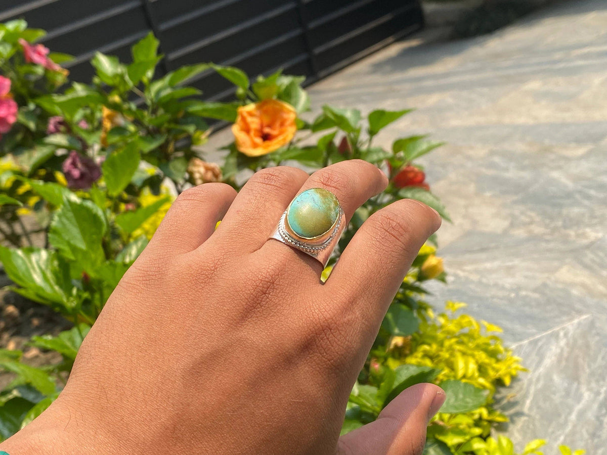 Turquoise Temptation: Silver & Gold Overlay Ring, Two Tone Ring, Hammered Ring, Unisex Aesthetic Ring.: #4- Ring