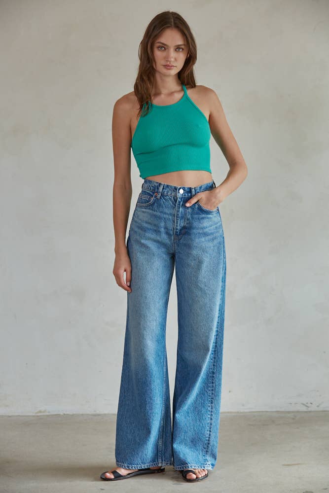 S1053 | High Quality Seamless Sleeveless Halter Neck Top: Peppermint / SM