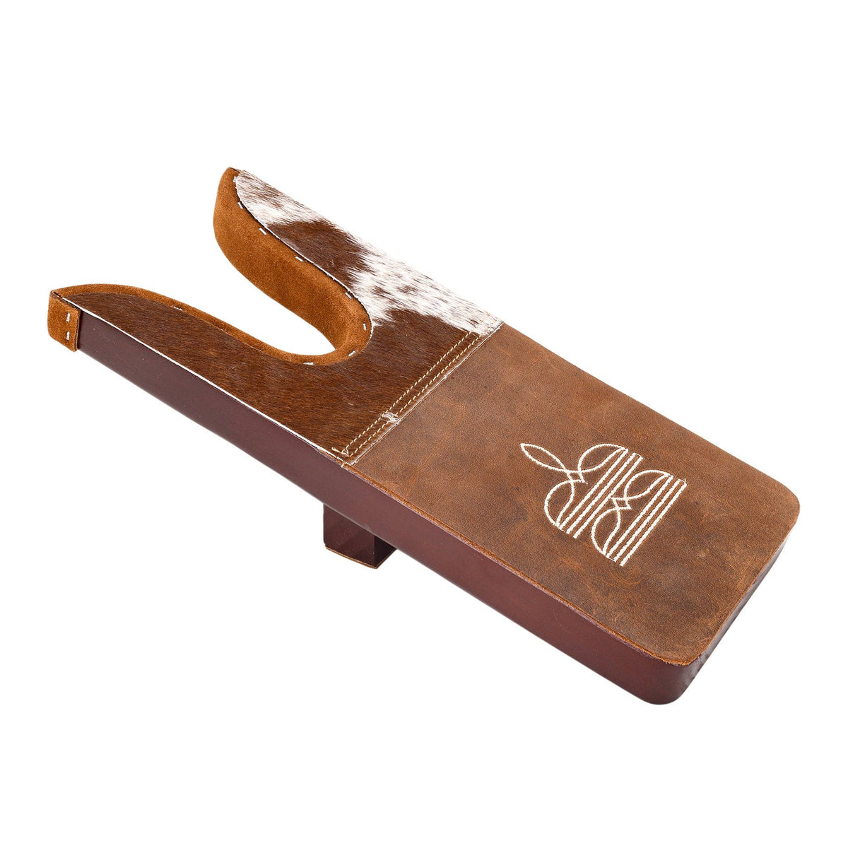 Chuckline Boot Jack in tan with hair on and embroidered detail: Tan