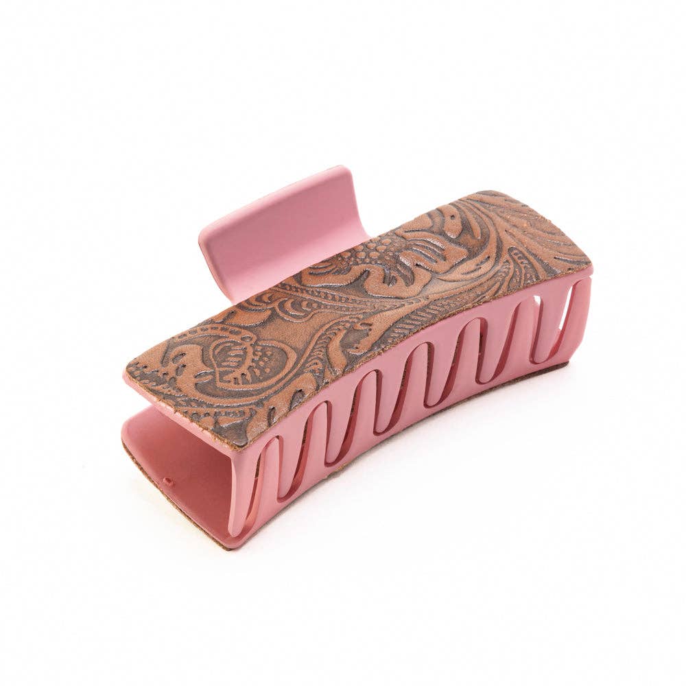 High Vista Hair Comb Clip In Pink and Brown: Brown-Embossed