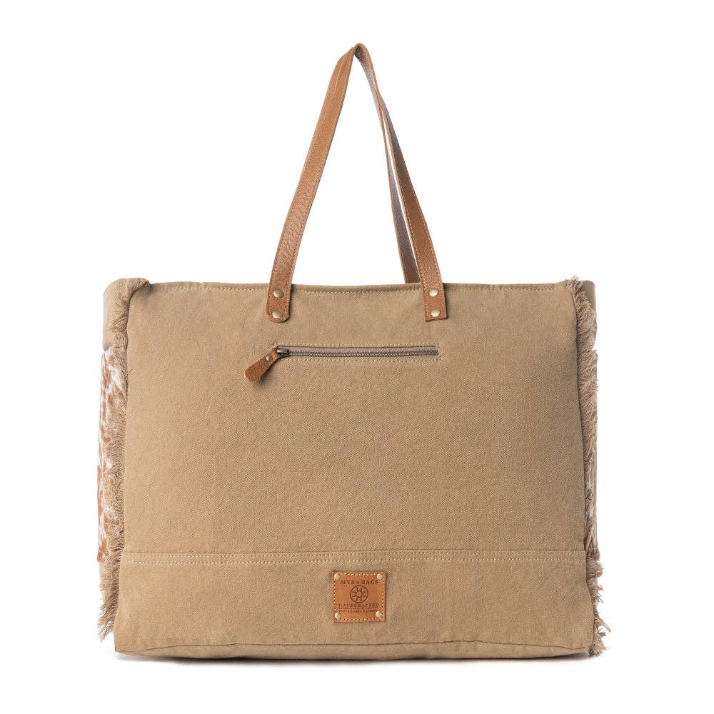 Cartwright Hand-Tooled Bag in Tan & White: Tan & White