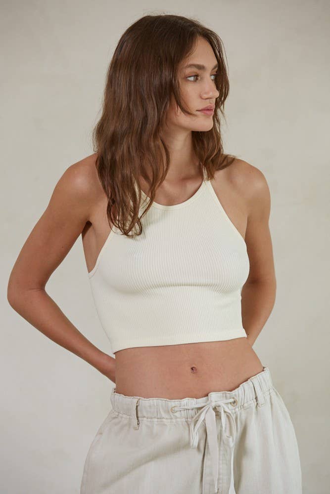 S1053 | High Quality Seamless Sleeveless Halter Neck Top: Peppermint / SM