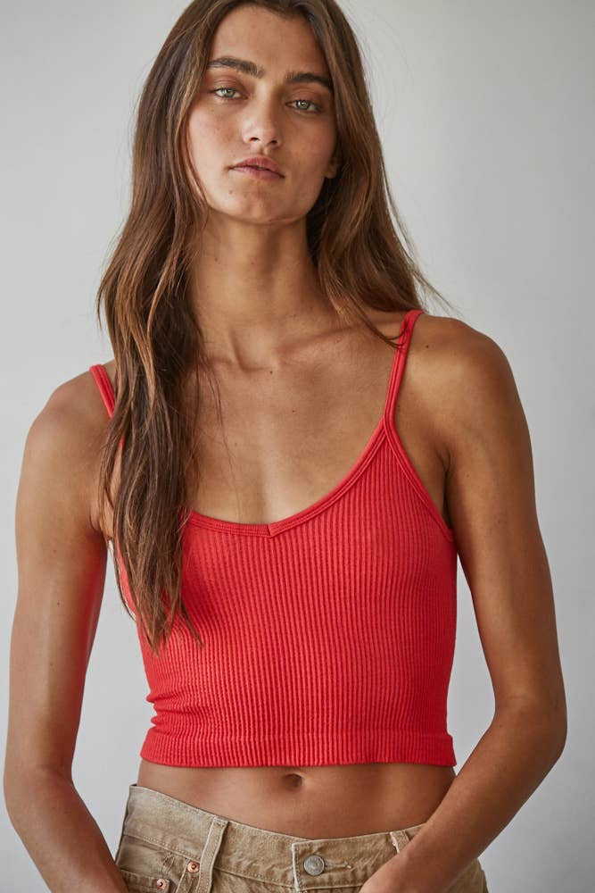 S1072 | Knit Ribbed Seamless UV Neck Brami: Black / SM
