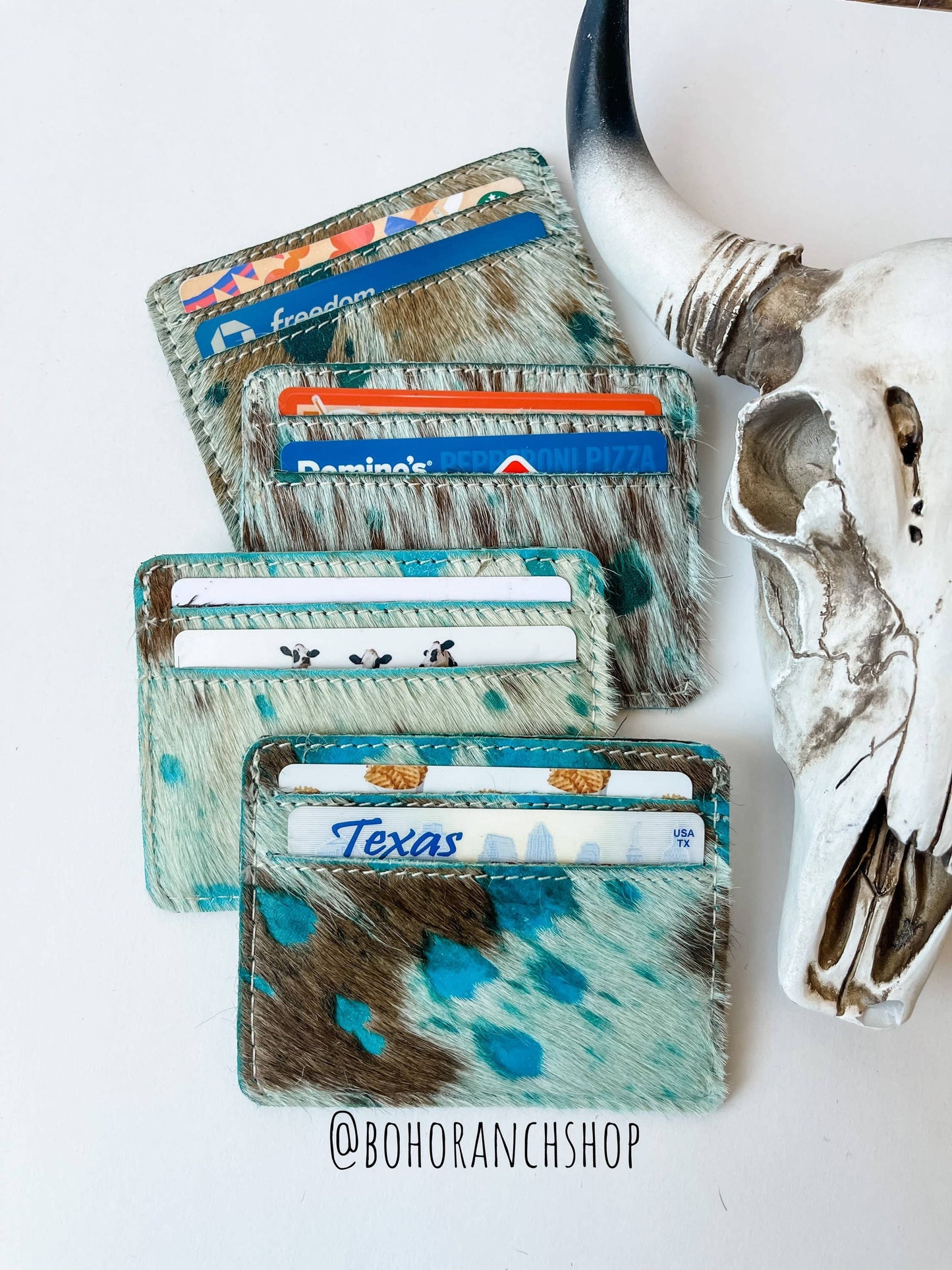 Money holder: BROWN + WHITE COWHIDE